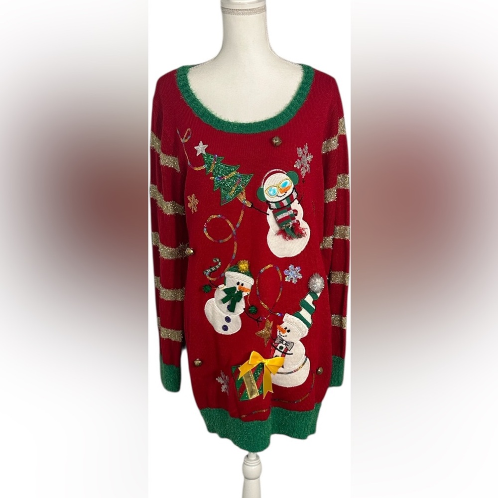 Festive 3D Snowman Christmas Dress with Ribbon & Ornament Details
